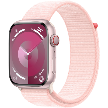 Apple Watch Series 9 GPS 45mm Alluminio Rosa - Cinturino Tessuto Sport Loop Rosa Confetto - EUROPA