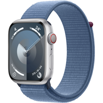 Apple Watch Series 9 GPS 45mm Alluminio Argento - Cinturino Tessuto Sport Loop Blu Inverno - EU